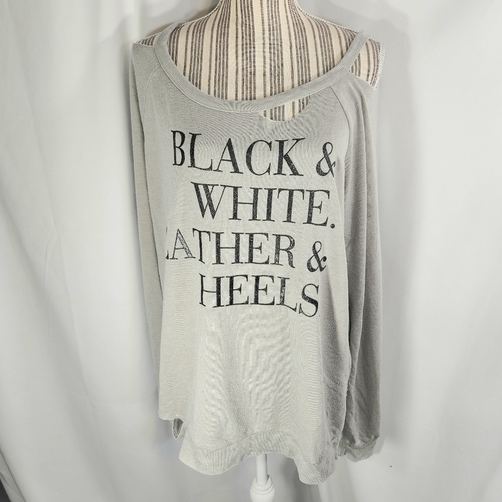 Chaser Distressed Grey with Sparkly Black Lettering Sweat Shirt Size Medium
